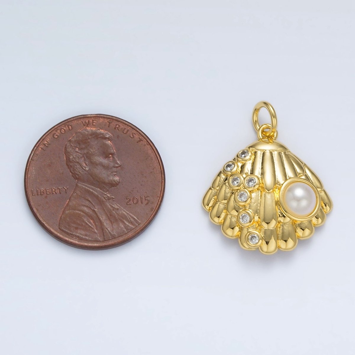24K Gold Filled 19mm Shell Pearl CZ Dotted Clam Sea Shell Charm in Gold &amp; Silver | AG866