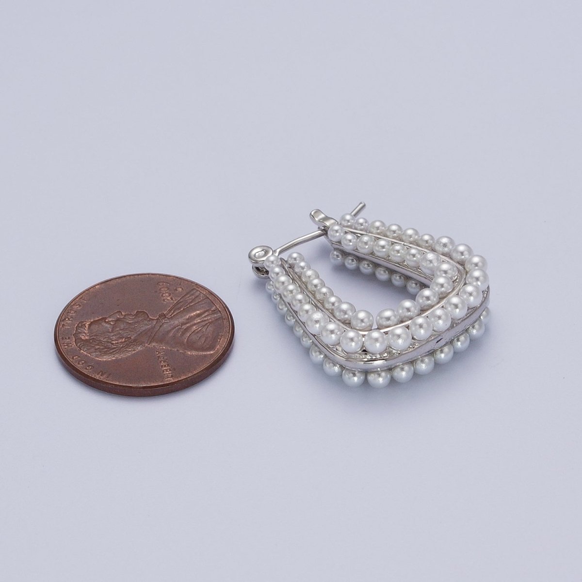 24K Gold Filled Pearl Lined Geometric Latch Hoops Earrings in Gold &amp; Silver | V-032