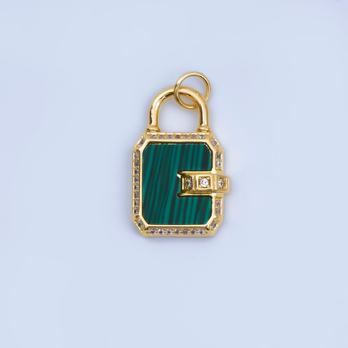 24K Gold Filled Pearl, Malachite Padlock Charm Micro Pave Cz Lock Pendant | AJ414