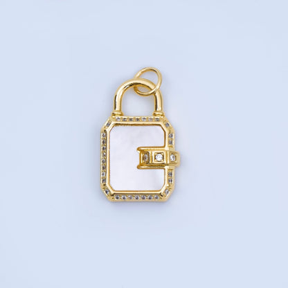 24K Gold Filled Pearl, Malachite Padlock Charm Micro Pave Cz Lock Pendant | AJ414