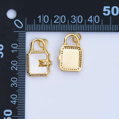 24K Gold Filled Pearl, Malachite Padlock Charm Micro Pave Cz Lock Pendant | AJ414
