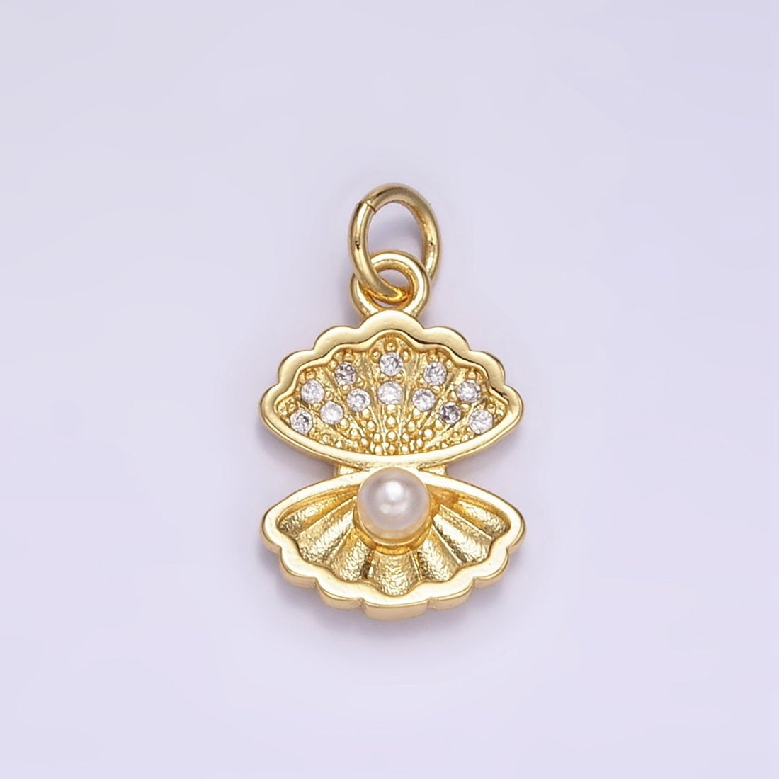 24K Gold Filled Pearl Micro Paved CZ Clam Sea Shell Charm | M128