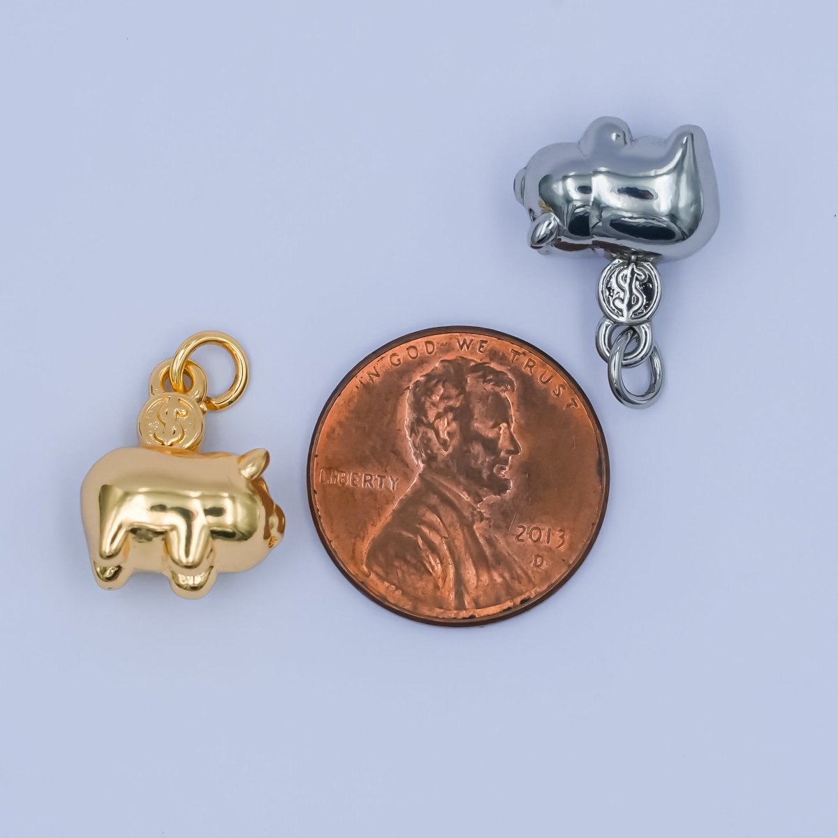 24K Gold Filled Piggy Bank Money 3D Multidimensional Charm in Gold &amp; Silver | M188