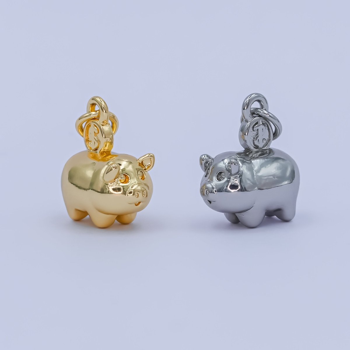 24K Gold Filled Piggy Bank Money 3D Multidimensional Charm in Gold &amp; Silver | M188