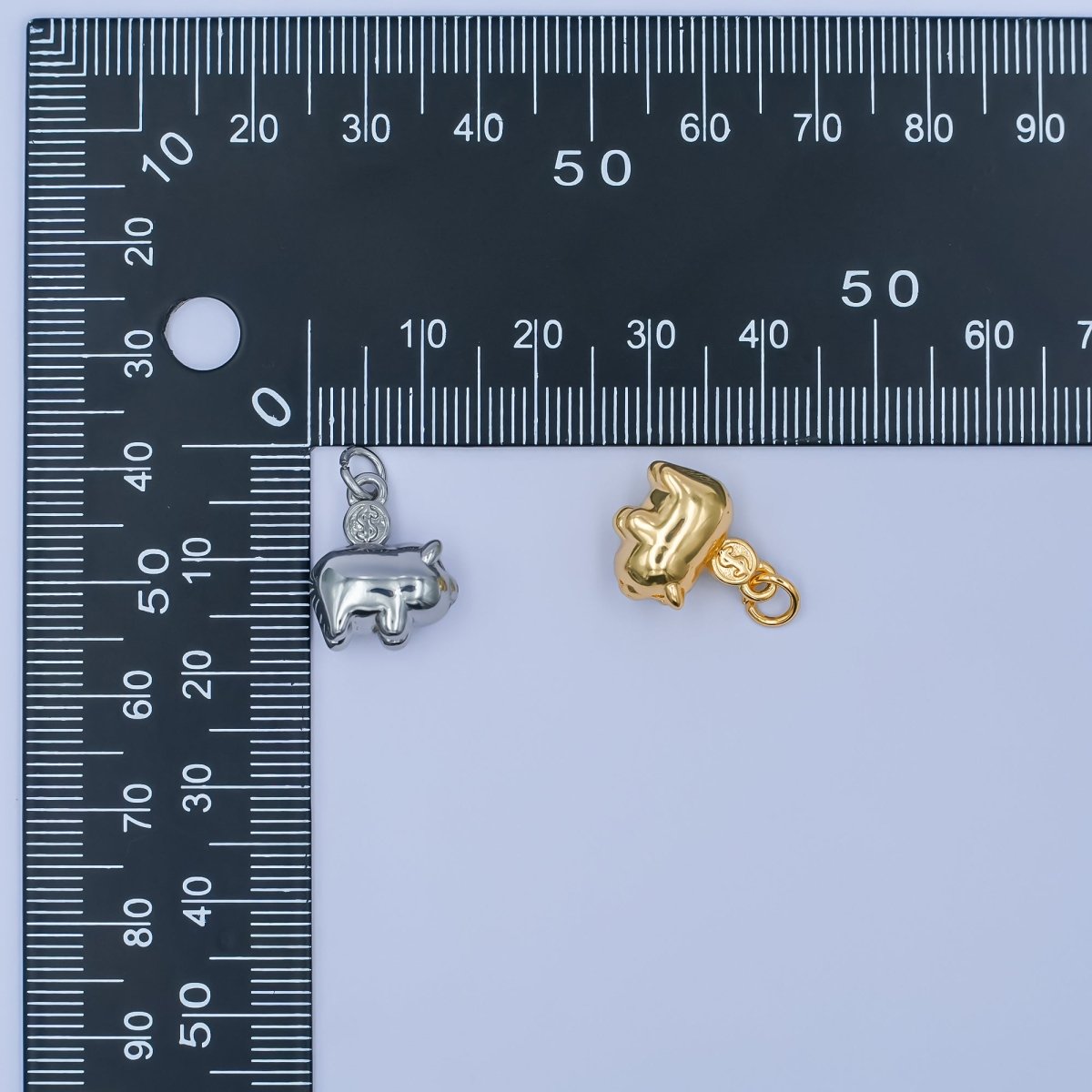 24K Gold Filled Piggy Bank Money 3D Multidimensional Charm in Gold &amp; Silver | M188