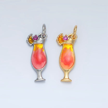 24K Gold Filled 18mm Pina Colada Alcohol Drink Charm in Gold &amp; Silver | E202