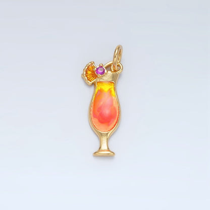 24K Gold Filled 18mm Pina Colada Alcohol Drink Charm in Gold &amp; Silver | E202