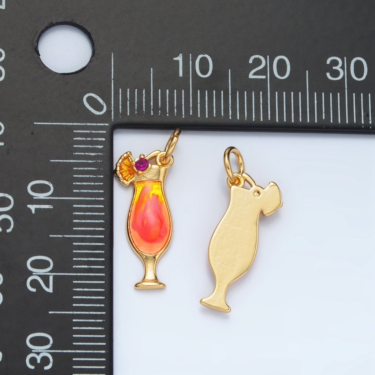 24K Gold Filled 18mm Pina Colada Alcohol Drink Charm in Gold &amp; Silver | E202