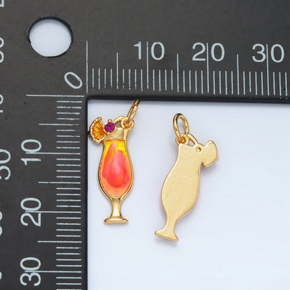 24K Gold Filled 18mm Pina Colada Alcohol Drink Charm in Gold &amp; Silver | E202