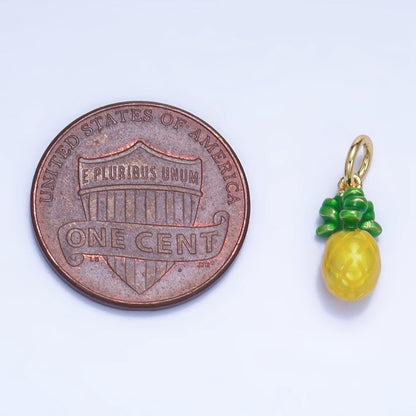 24K Gold Filled Pineapple Fruit Enamel Mini Multidimensional Charm | W055