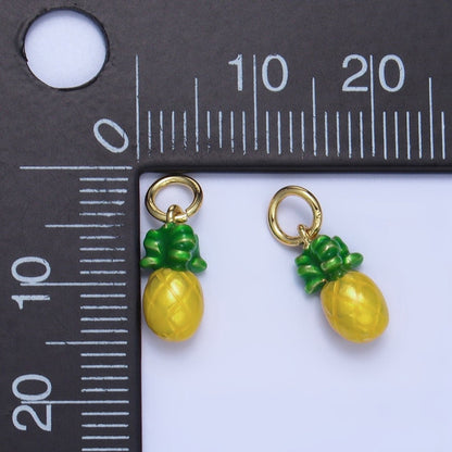 24K Gold Filled Pineapple Fruit Enamel Mini Multidimensional Charm | W055