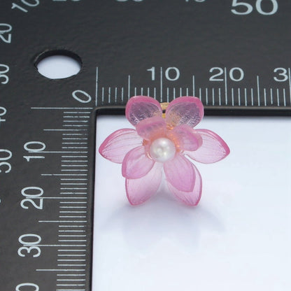 24K Gold Filled Pink Acrylic Sakura Flower Stud Earrings | P099