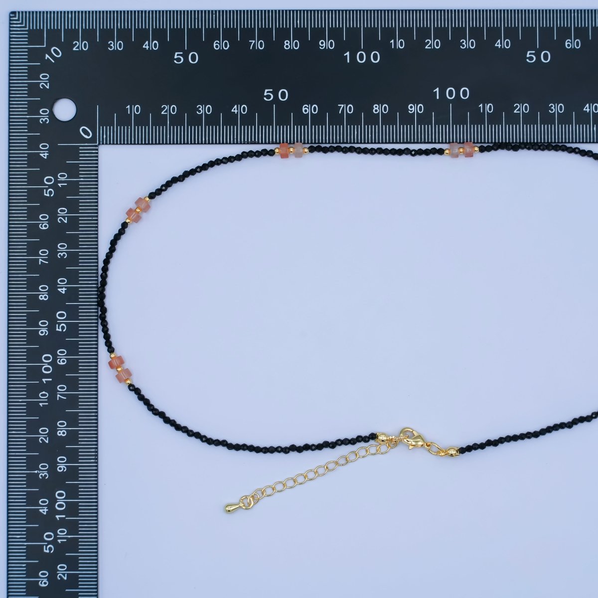 24K Gold Filled Pink Black Gemstone Bead 17 Inch Necklace | WA-2961