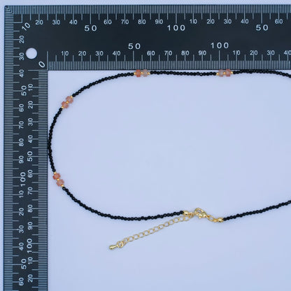 24K Gold Filled Pink Black Gemstone Bead 17 Inch Necklace | WA-2961