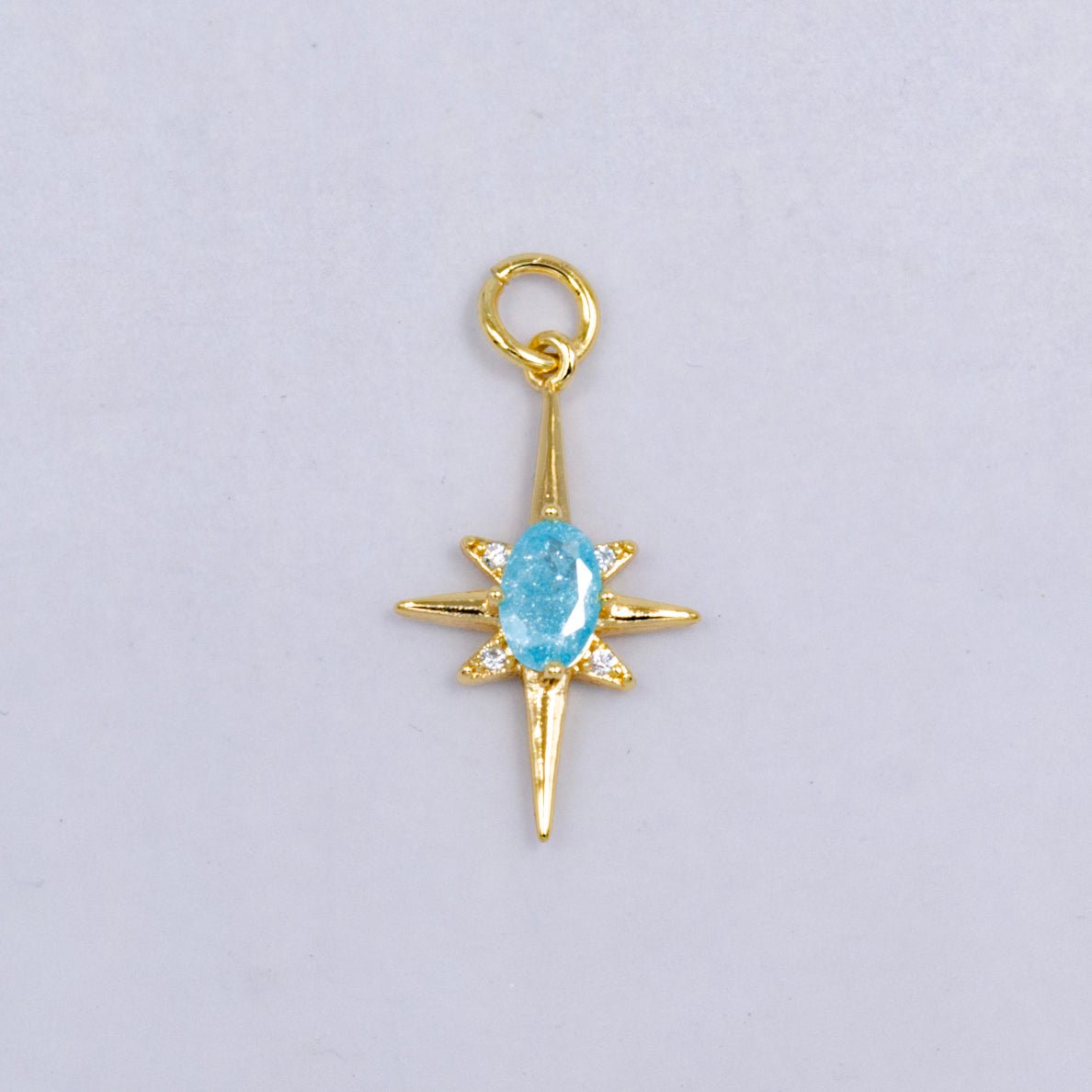 24K Gold Filled Pink Blue Green CZ Celestial North Star Charm | W229