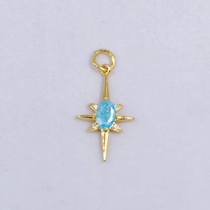 24K Gold Filled Pink Blue Green CZ Celestial North Star Charm | W229