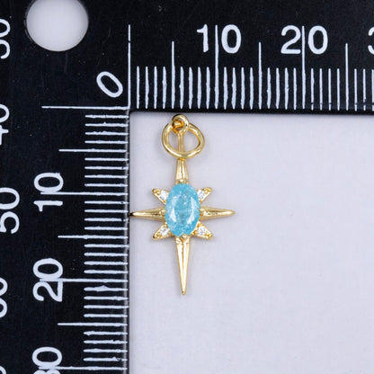 24K Gold Filled Pink Blue Green CZ Celestial North Star Charm | W229