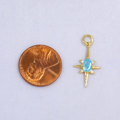 24K Gold Filled Pink Blue Green CZ Celestial North Star Charm | W229