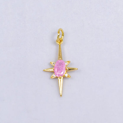 24K Gold Filled Pink Blue Green CZ Celestial North Star Charm | W229