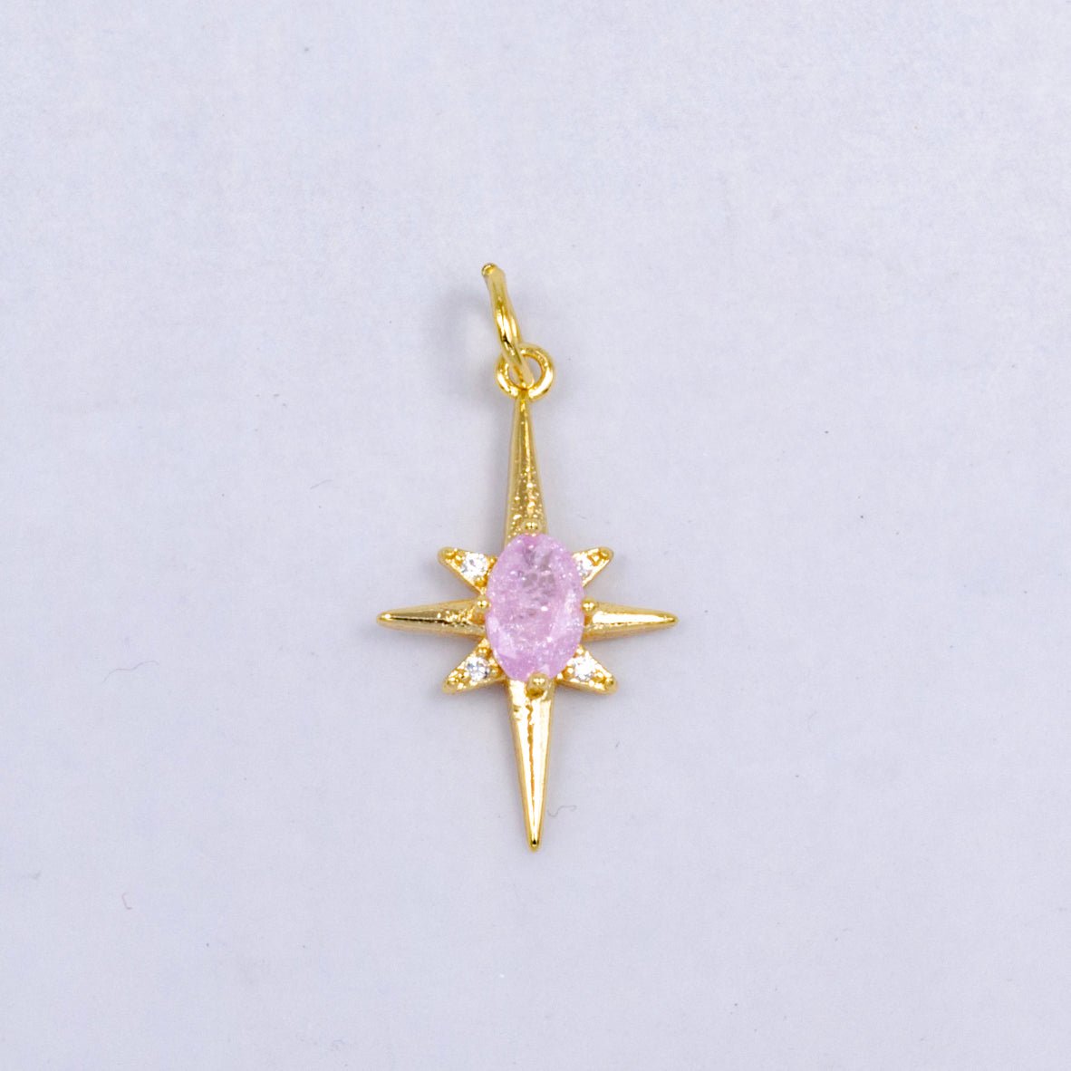24K Gold Filled Pink Blue Green CZ Celestial North Star Charm | W229