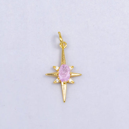 24K Gold Filled Pink Blue Green CZ Celestial North Star Charm | W229