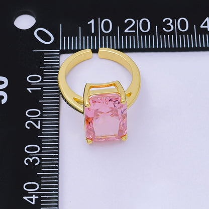 24K Gold Filled Pink, Clear Baguette CZ Solitaire Engagement Ring | O1035 O1059