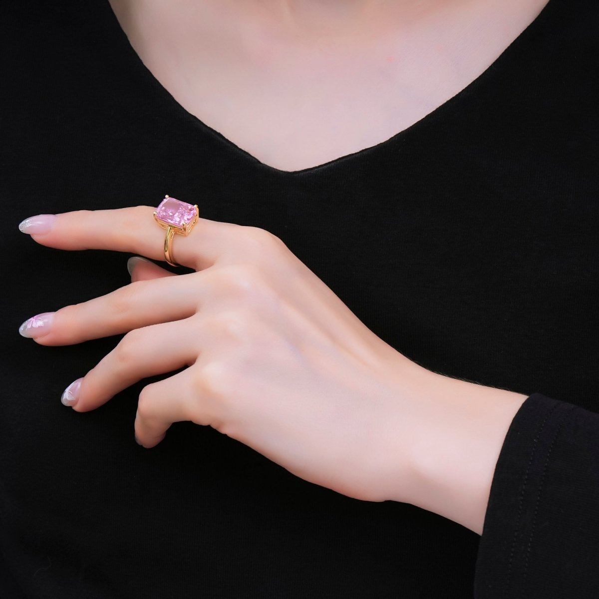 24K Gold Filled Pink, Clear Baguette CZ Solitaire Engagement Ring | O1035 O1059