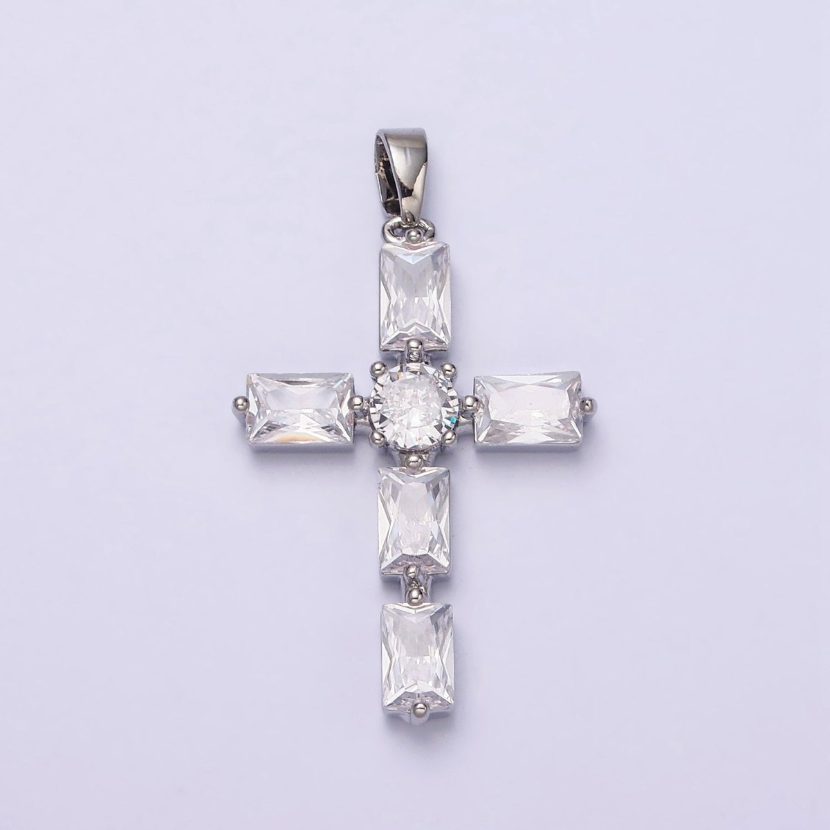 24K Gold Filled Pink, Clear Baguette Dotted Religious Cross in Silver &amp; Gold | AA543 - AA546