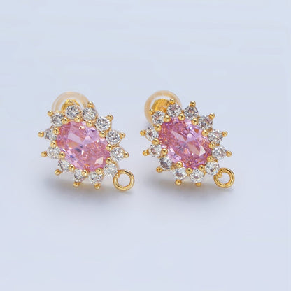 24K Gold Filled Pink, Clear, Green, Orange CZ Sunburst Open Loop Drop Stud Earrings Findings | Z985 - Z988