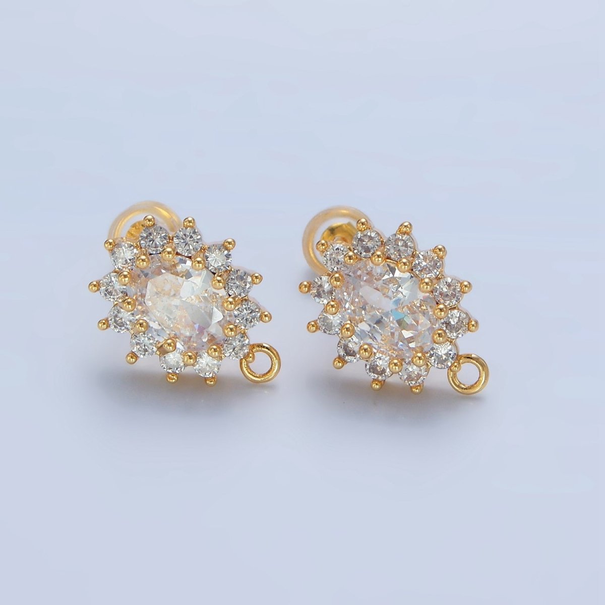 24K Gold Filled Pink, Clear, Green, Orange CZ Sunburst Open Loop Drop Stud Earrings Findings | Z985 - Z988