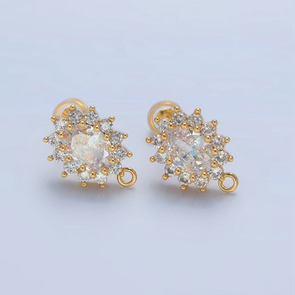 24K Gold Filled Pink, Clear, Green, Orange CZ Sunburst Open Loop Drop Stud Earrings Findings | Z985 - Z988