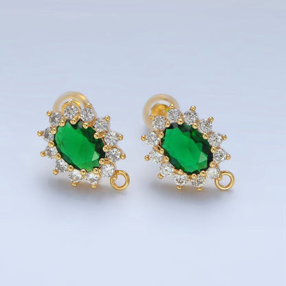 24K Gold Filled Pink, Clear, Green, Orange CZ Sunburst Open Loop Drop Stud Earrings Findings | Z985 - Z988