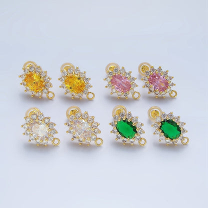 24K Gold Filled Pink, Clear, Green, Orange CZ Sunburst Open Loop Drop Stud Earrings Findings | Z985 - Z988