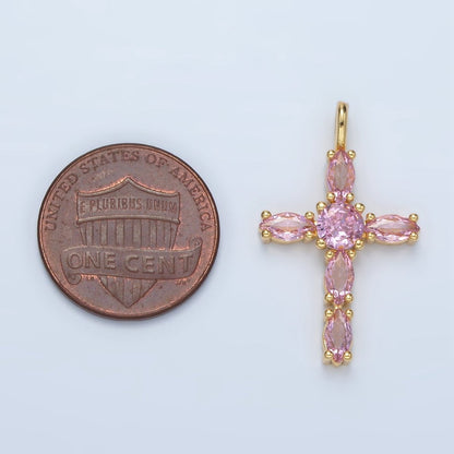 24K Gold Filled Pink, Clear Marquise CZ Cross Pendant | AA1367