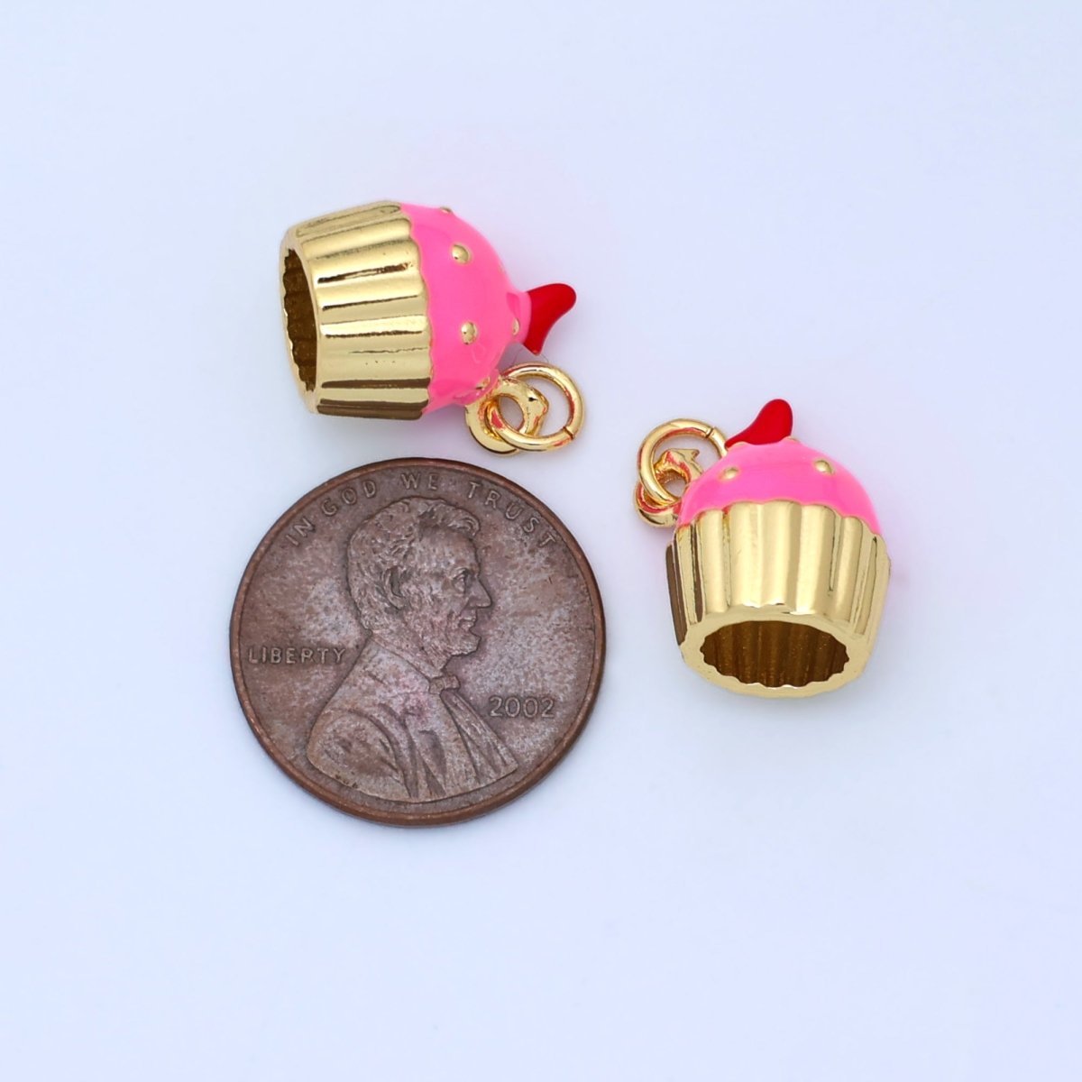 24K Gold Filled Pink Cupcake Desert Enamel 3D Multidimensional Charm | C051
