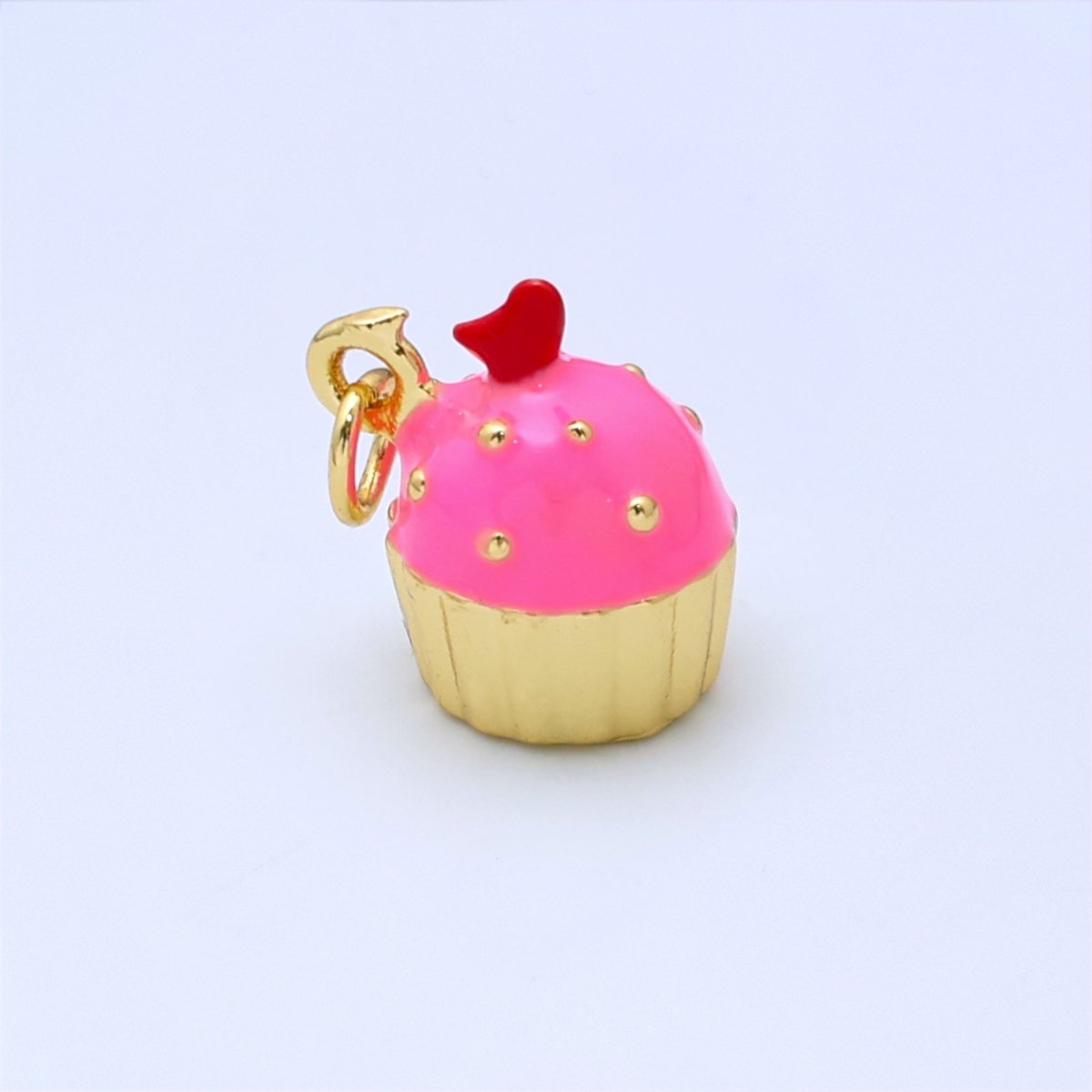 24K Gold Filled Pink Cupcake Desert Enamel 3D Multidimensional Charm | C051