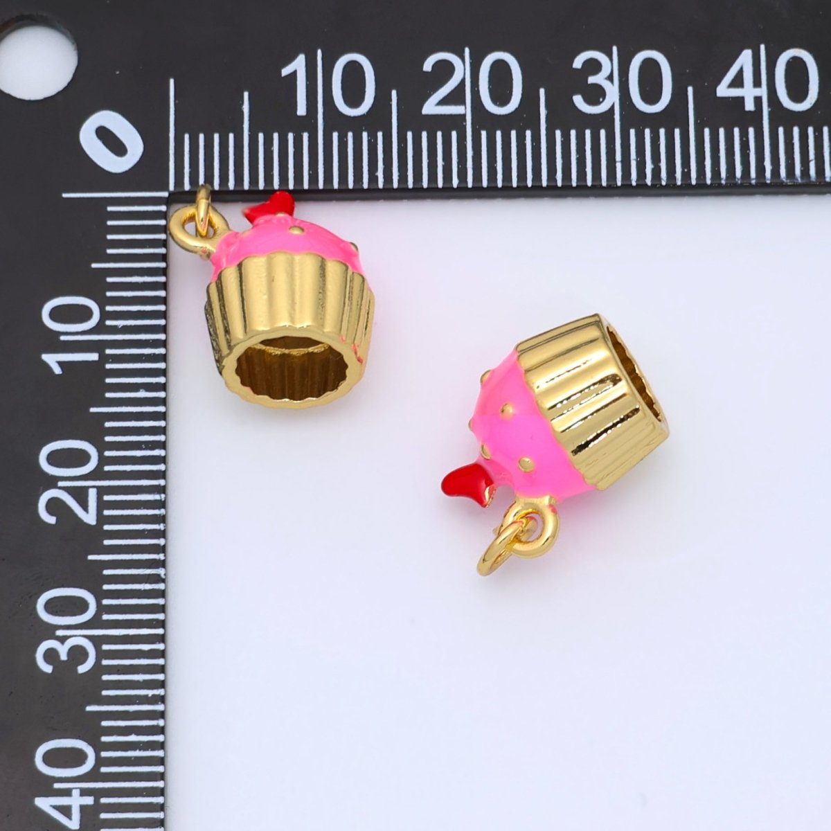 24K Gold Filled Pink Cupcake Desert Enamel 3D Multidimensional Charm | C051