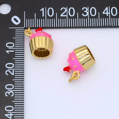 24K Gold Filled Pink Cupcake Desert Enamel 3D Multidimensional Charm | C051