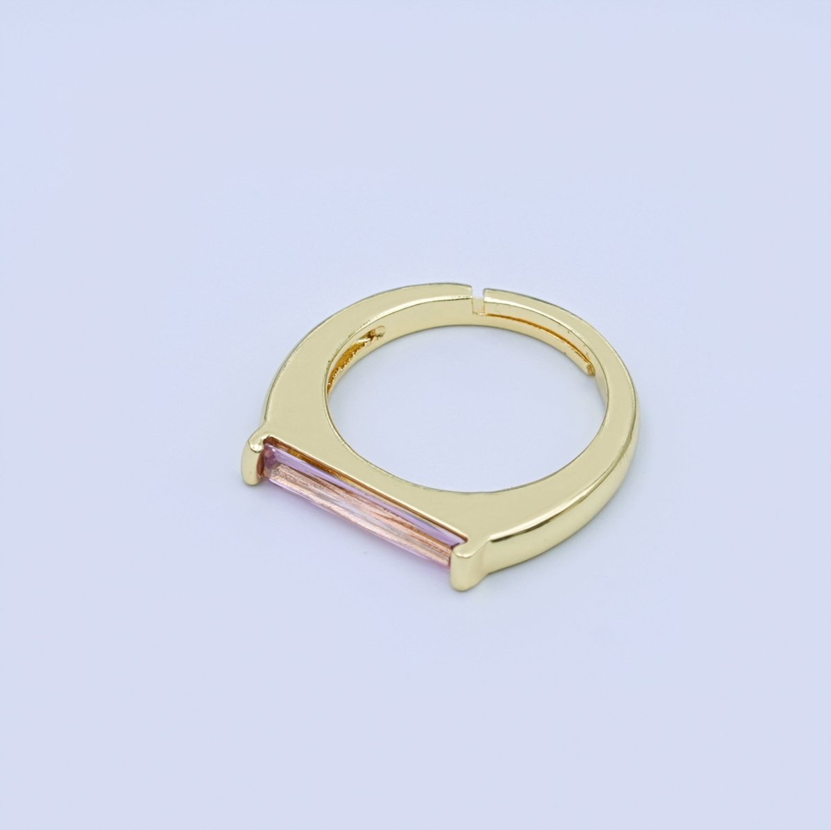 24K Gold Filled Pink CZ Baguette Linear Ring | O1432