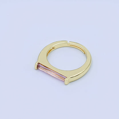 24K Gold Filled Pink CZ Baguette Linear Ring | O1432