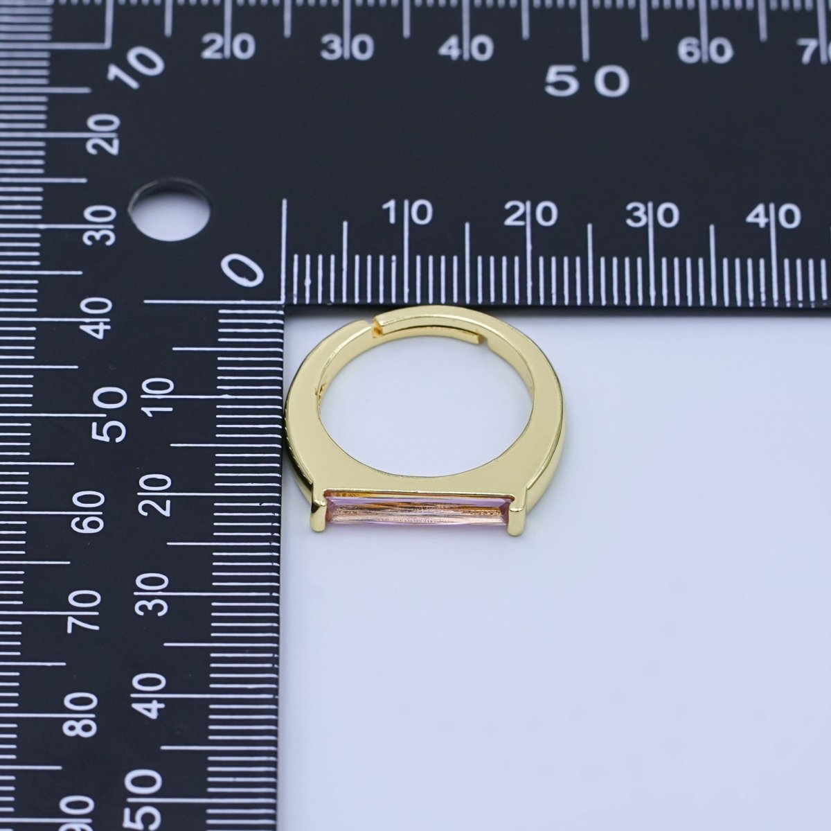 24K Gold Filled Pink CZ Baguette Linear Ring | O1432