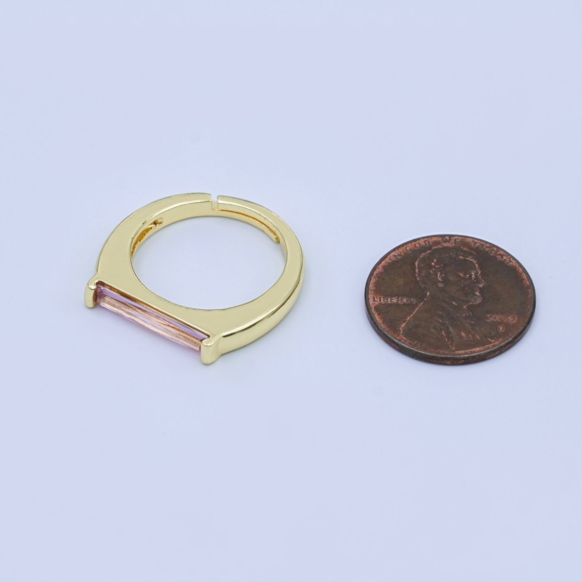 24K Gold Filled Pink CZ Baguette Linear Ring | O1432