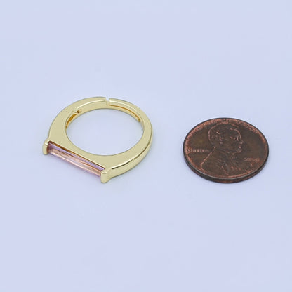 24K Gold Filled Pink CZ Baguette Linear Ring | O1432