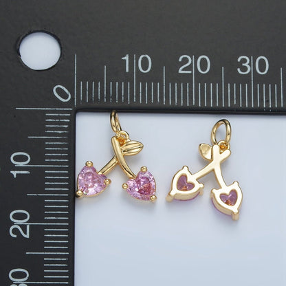 24K Gold Filled Pink CZ Cherry Fruit Mini Charm | N1435