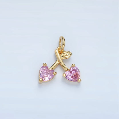24K Gold Filled Pink CZ Cherry Fruit Mini Charm | N1435