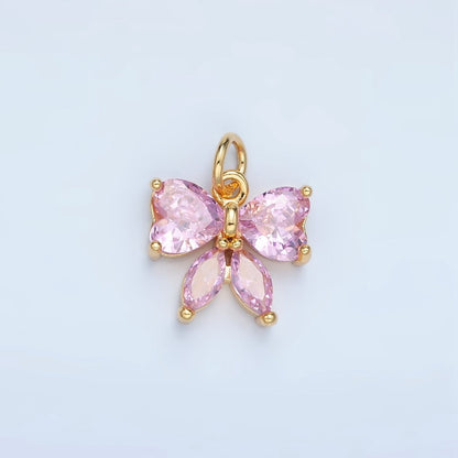 24K Gold Filled Pink CZ Ribbon Bow Mini Charm | N1419