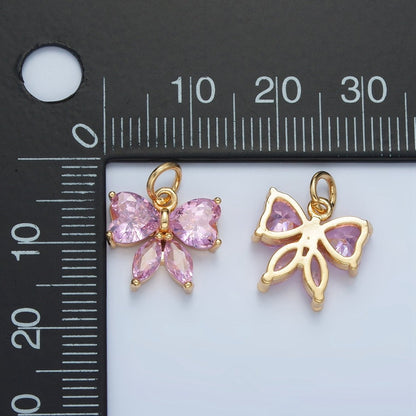 24K Gold Filled Pink CZ Ribbon Bow Mini Charm | N1419