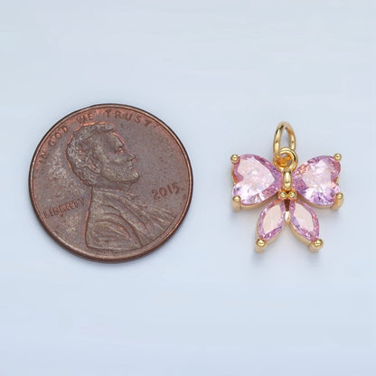 24K Gold Filled Pink CZ Ribbon Bow Mini Charm | N1419