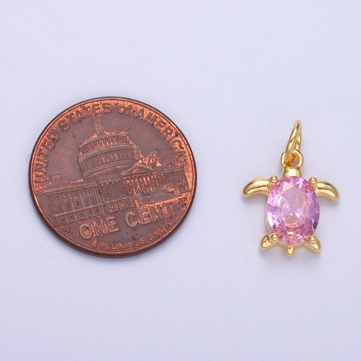24K Gold Filled Pink CZ Turtle Tortoise Charm in Gold &amp; Silver | C036