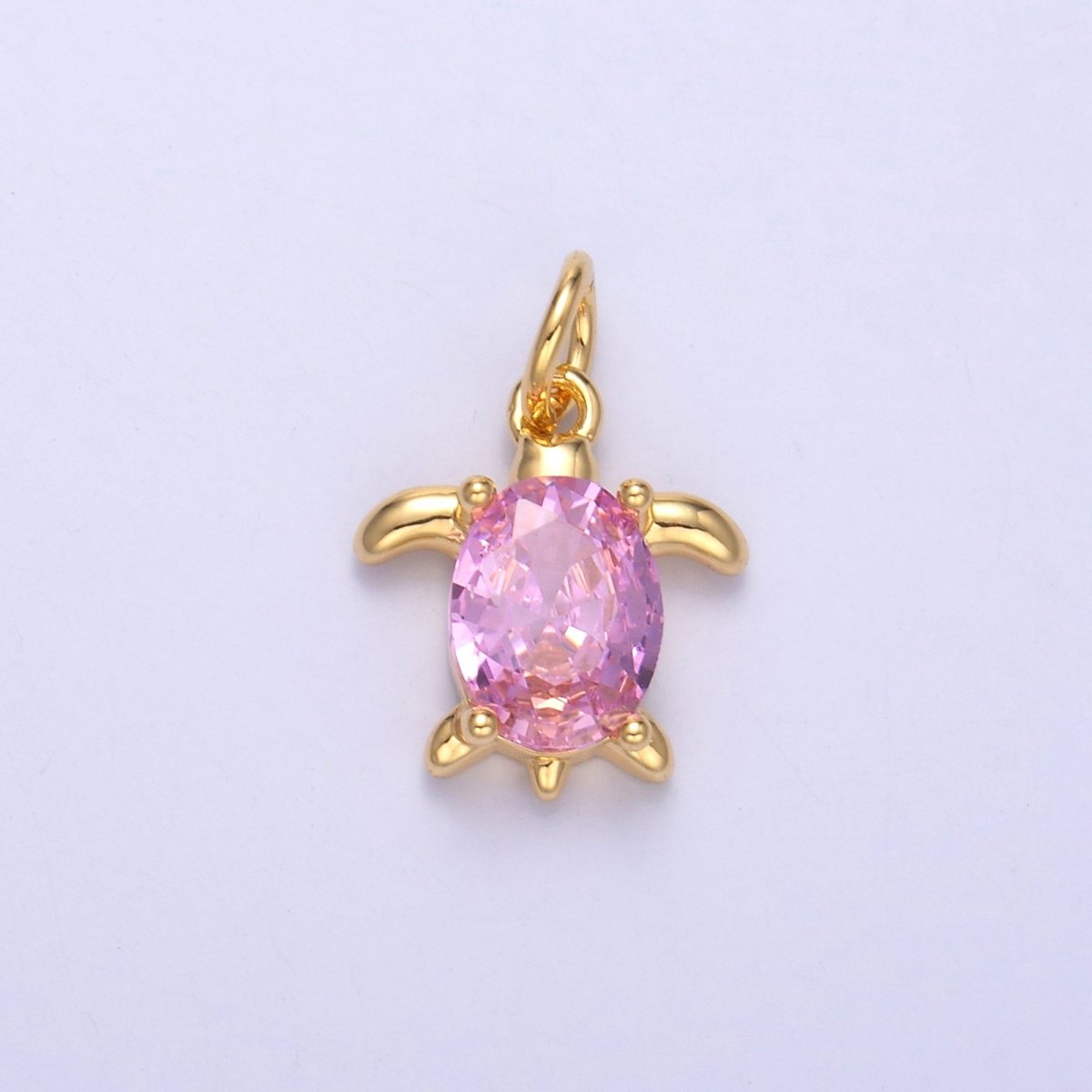 24K Gold Filled Pink CZ Turtle Tortoise Charm in Gold &amp; Silver | C036
